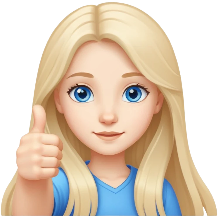 A dainty girl thumbs up blue eyes, long hair emoji