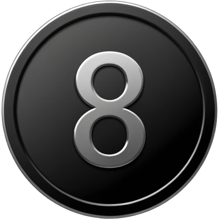 Emoji icon of a black coin with engraved number 8, minimalist style, isolated emoji