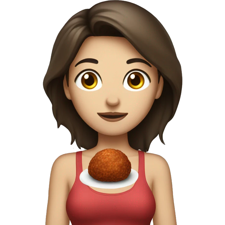Brunette girl with a meatball for a body emoji