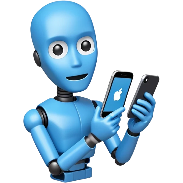 blue crash test dummy with iphone emoji