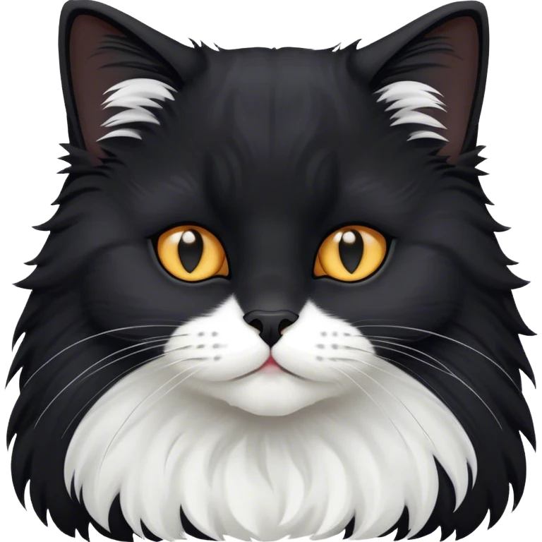 super fluffy black cat nose half white emoji