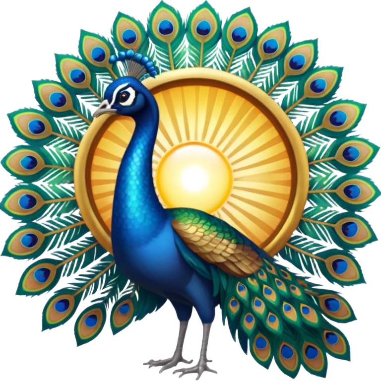 Realistic 🦚 with a sun behind it emoji