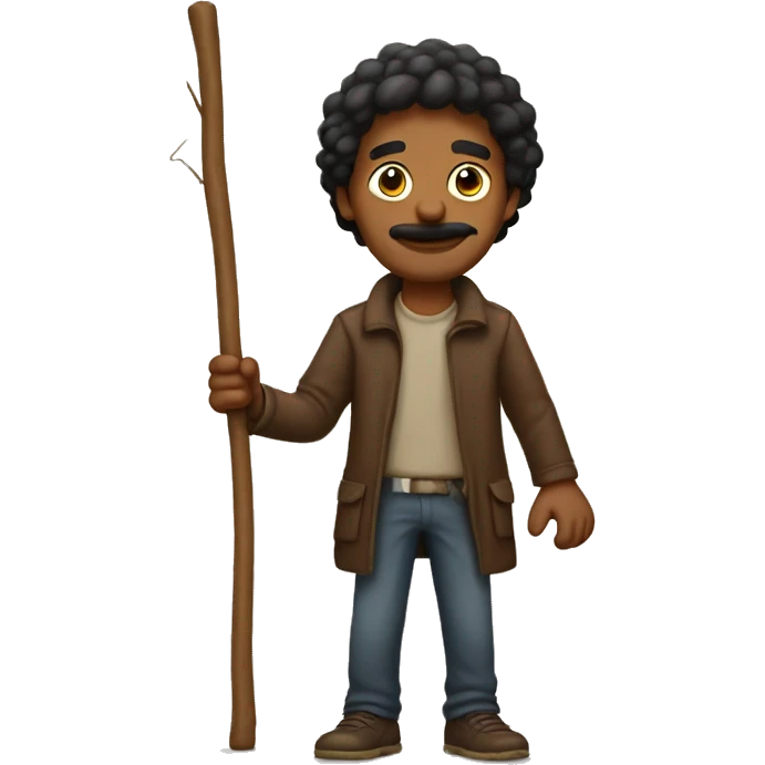 Brown man with a very long stick in his hand emoji