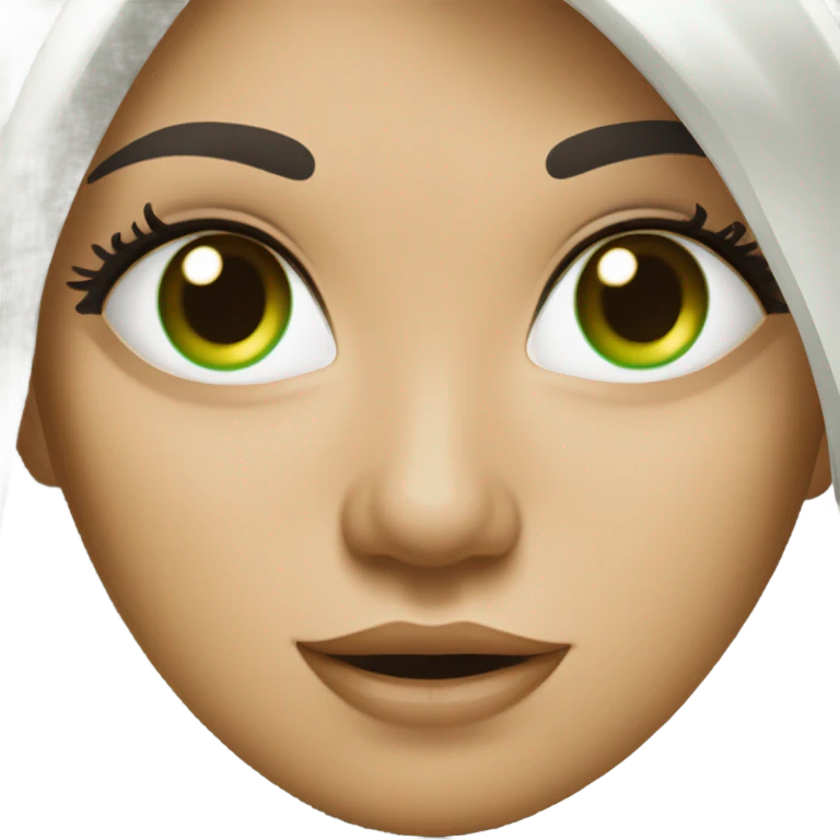 Woman with green eyes and long long dark brown super straight straight hair blowing a kiss emoji