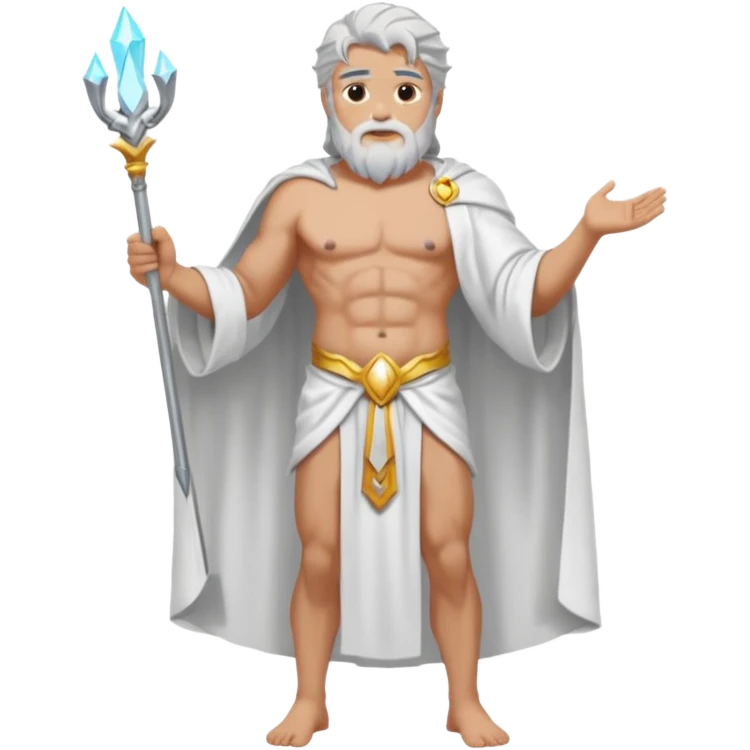 fullbody silverhair shirtless god ZEUS, white robe over shoulder, standing still emoji