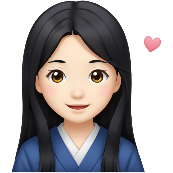 Happy Japanese schoolgirl with long black hair and blushing face emoji