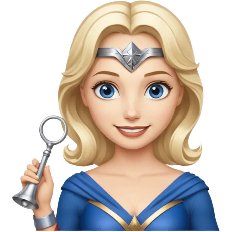 Blonde blue eyes Wonder Woman holding bell and short white orchestra conductor’s baton  emoji