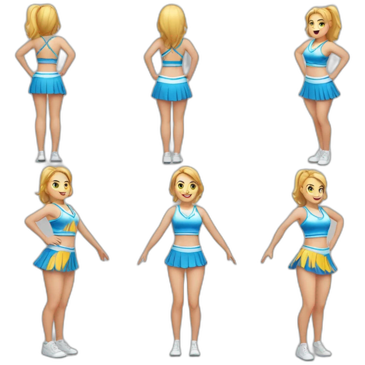 Full body Caucasian curvy cheerleader back and front views emoji