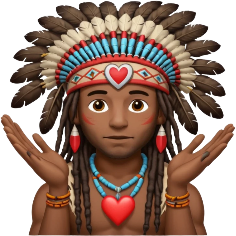 Black American man dark brown with dreads with a American Indian headdress with making a heart with both his hands emoji