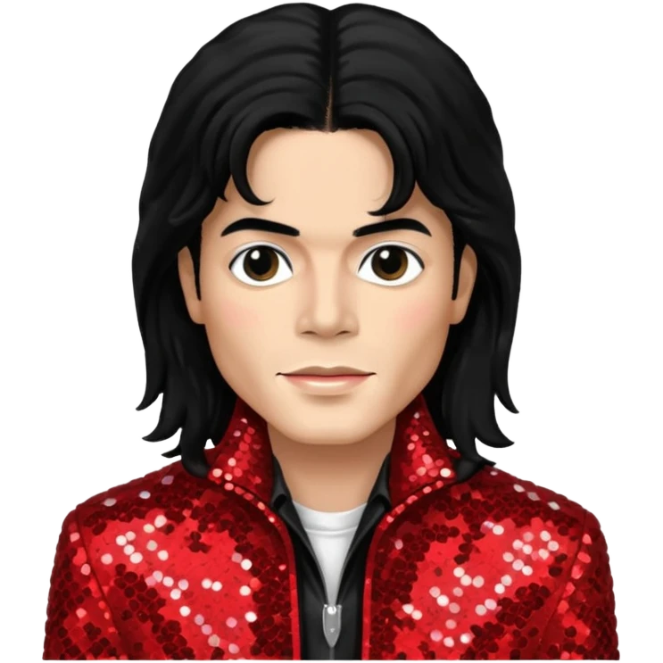 Michael Jackson with black long hair, red sequin jacket, black shirt, light skin emoji