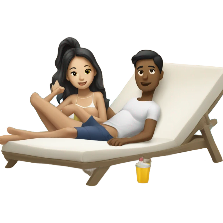 asian girl laying on the beach with white american boyfriend  emoji