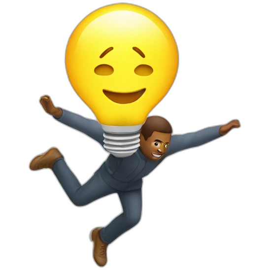 man flying with light bulb emoji
