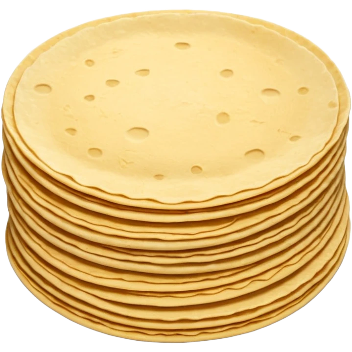 stack of 2 or 3 small round corn tortillas, warm golden-yellow color, slightly grainy texture, light browning spots, subtle uneven handmade edges, flat and soft, arranged with slight offset, no plate, no filling, no garnish, soft lighting, subtle shadows, emoji scale emoji