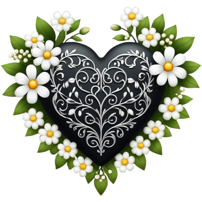 black heart with white flowers  emoji