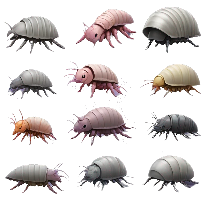 Lavender gray Pig armadillo centipede isopod lobster insect darth Vader face emoji