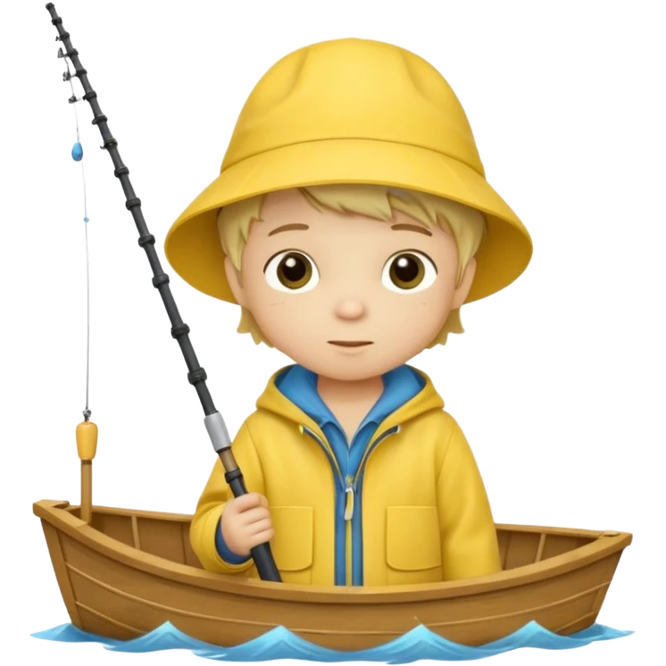 Little boy on a little boat fishing, felt texture, scrapbooking, precious moments style character emoji