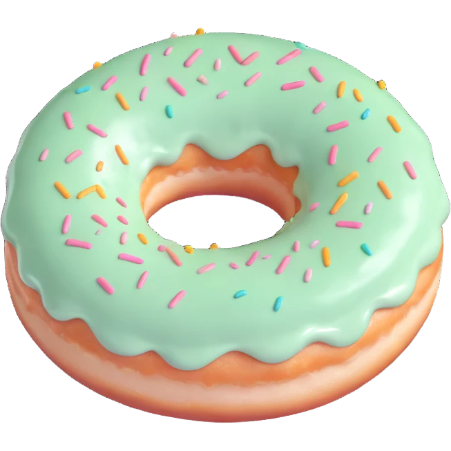 donut with pastel green cream glaze, soft highlights, simple and cute, no text emoji