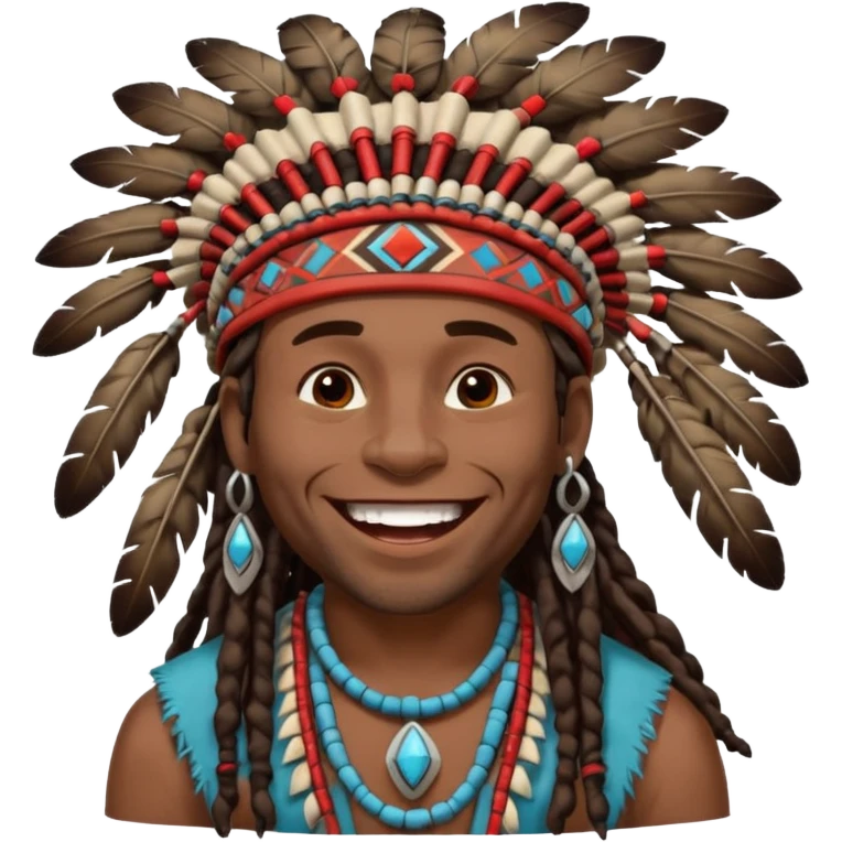 Black American man dark brown with dreads with a American Indian headdress with a laughing hard emoji