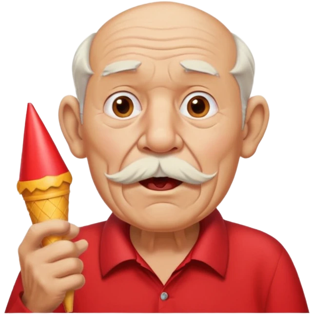 old man with red shirt and birthday cone, party horn on his mouth emoji