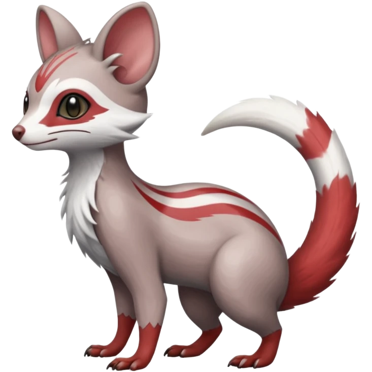 Minccino-Mongoose-Lykoi-Emolga-Pachirisu-Zangoose-fusion-hybrid-animal-Fakémon-creature, full body, thin long sleek scaly tail, intricate markings emoji