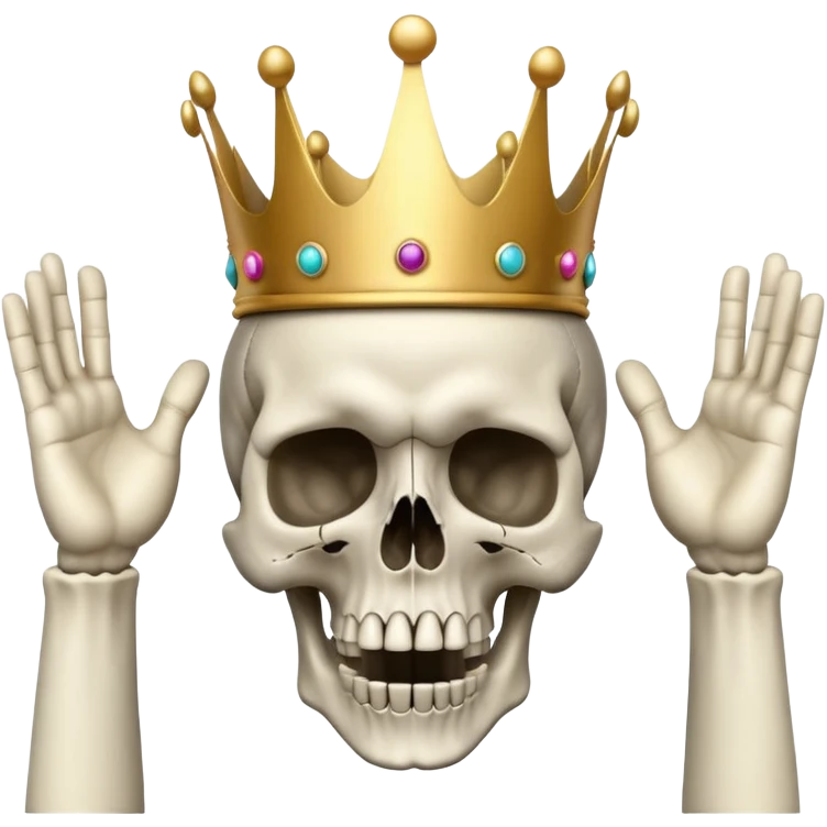shocked skull with crown, hands raised pressing on head in disbelief emoji