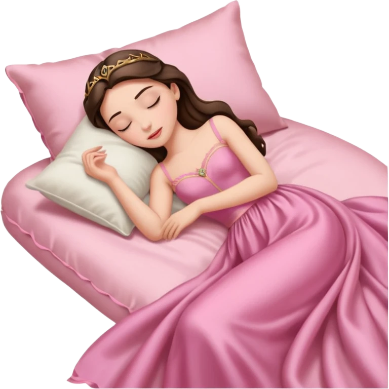 sleeping beauty, brunette white girl, resting on a silk pillow emoji