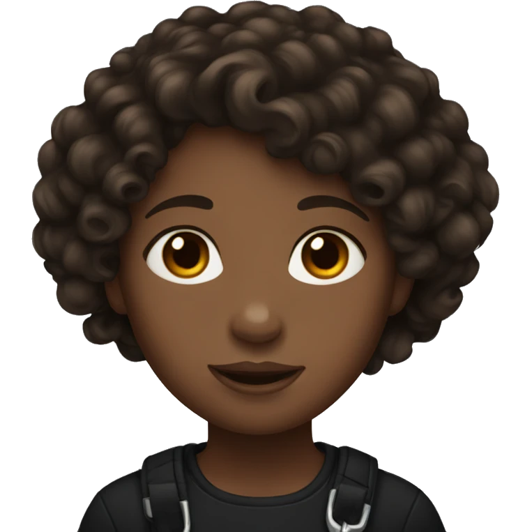 Girl with brown curly hair and black horse emoji