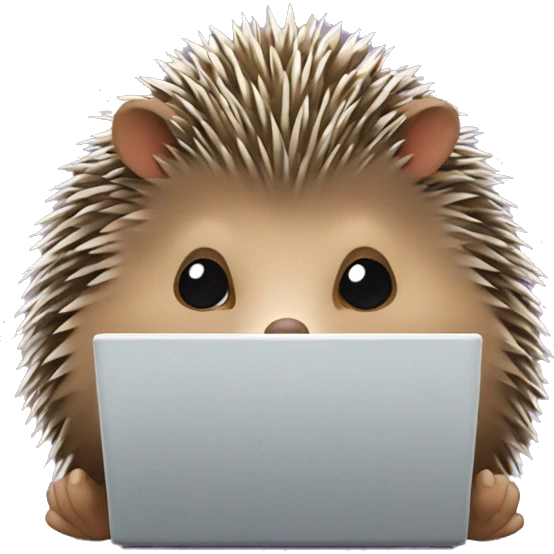 Cute hedgehog is sitting at his laptop emoji