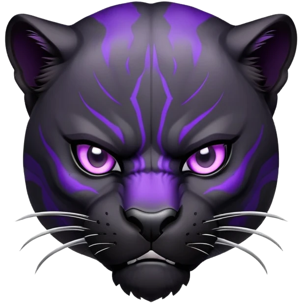 sleek black panther with bright purple eyes, angry face emoji