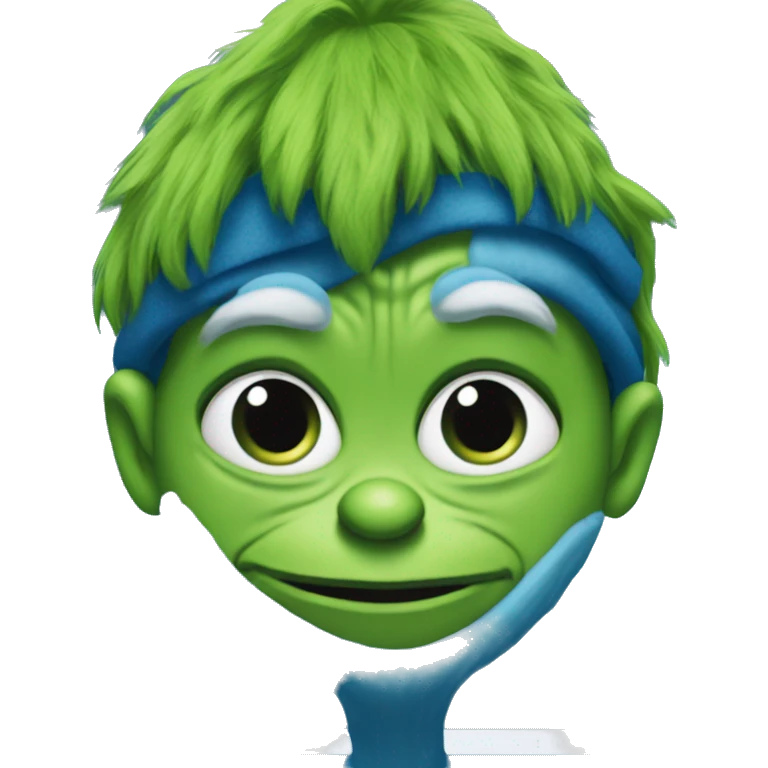 A blue version of the grinch wearing a doctor outift emoji