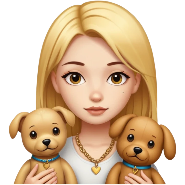 a  girl with glod  straight hair and tattoos and two teddy dogs emoji