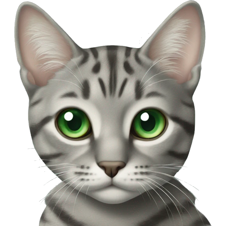 Grey tabby cat with dark green eyes emoji