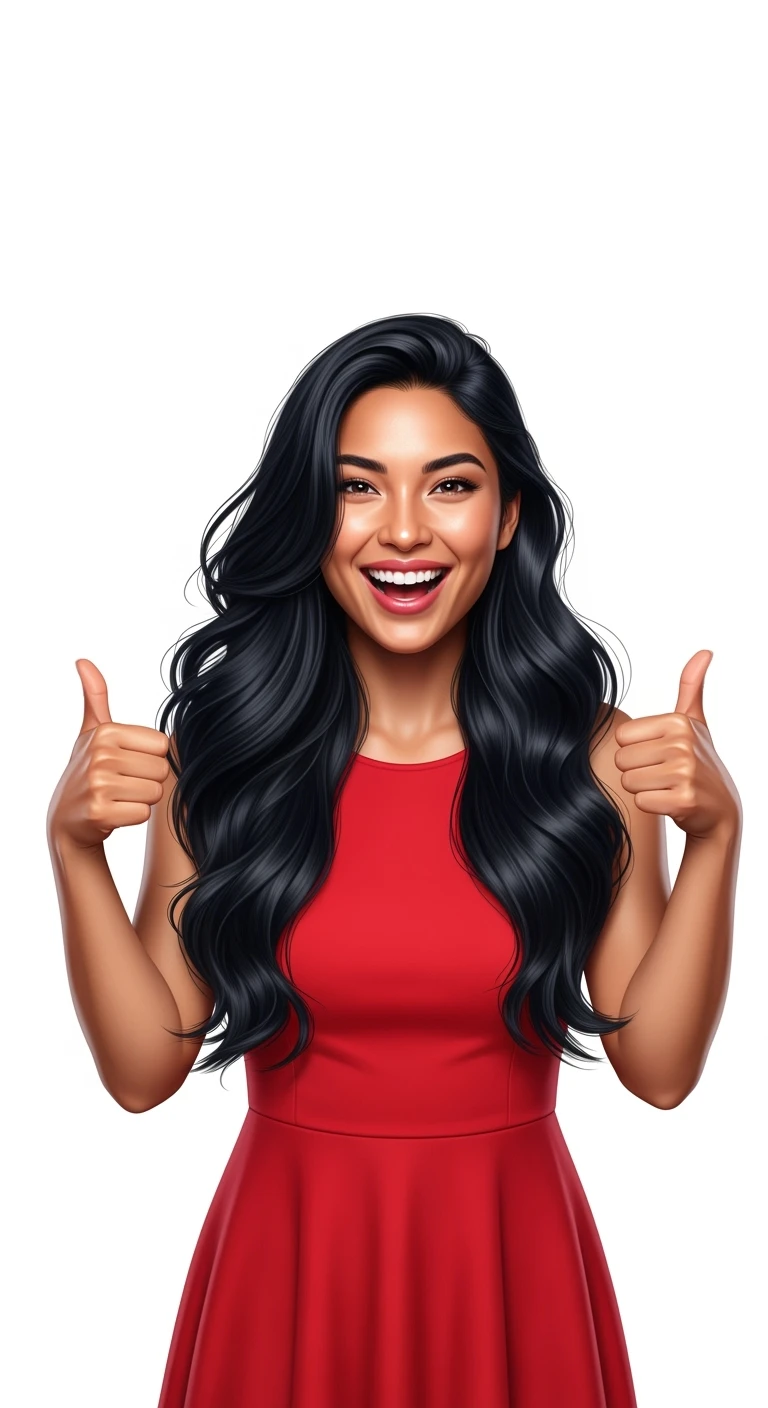 DONNA FELICE CON POLLICI ALZATI, IPERREALISTICA 4K, SENZA SFONDO emoji