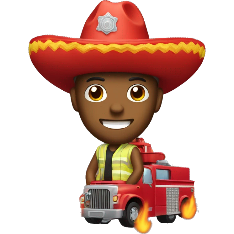 Man with sombrero driving fire truck  emoji