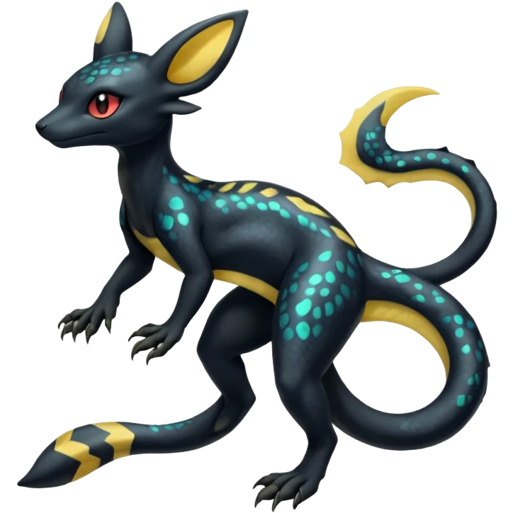 Shiny beautiful gorgeous ethereal Scaley Exotic Salandit-Umbreon-Fakémon-hybrid-creature (full body) emoji