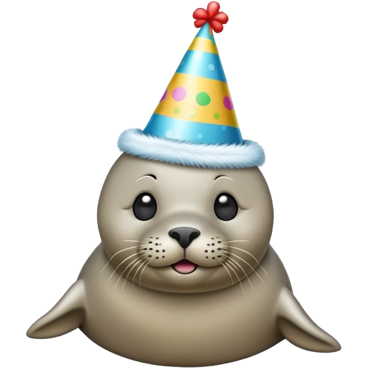 A seal with a party hat, simple classic emoji style like on mobile phones emoji