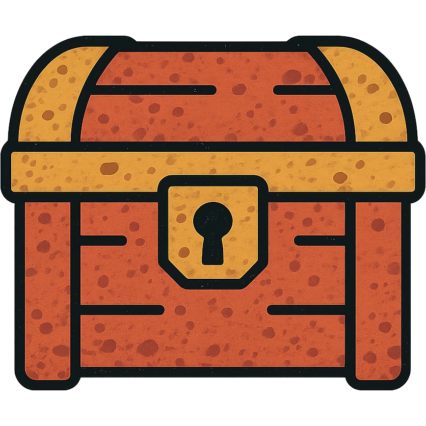 a weathered, worn, and grungy parchment styled red treasure chest with aged look emoji