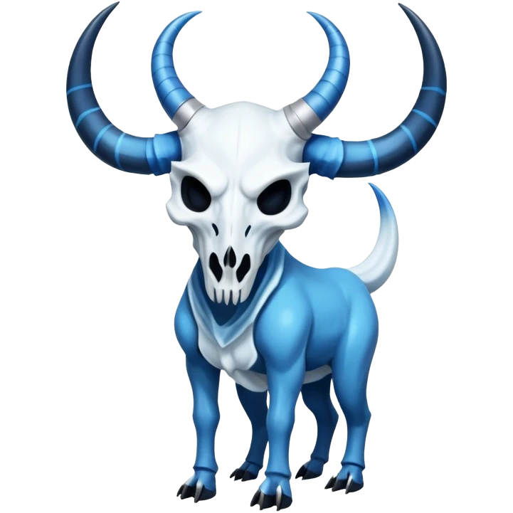 Shiny Dark Edgy  Inteleon-Amaura-Fakémon-hybrid-creature (full body) with a horned animal-skull-mask emoji