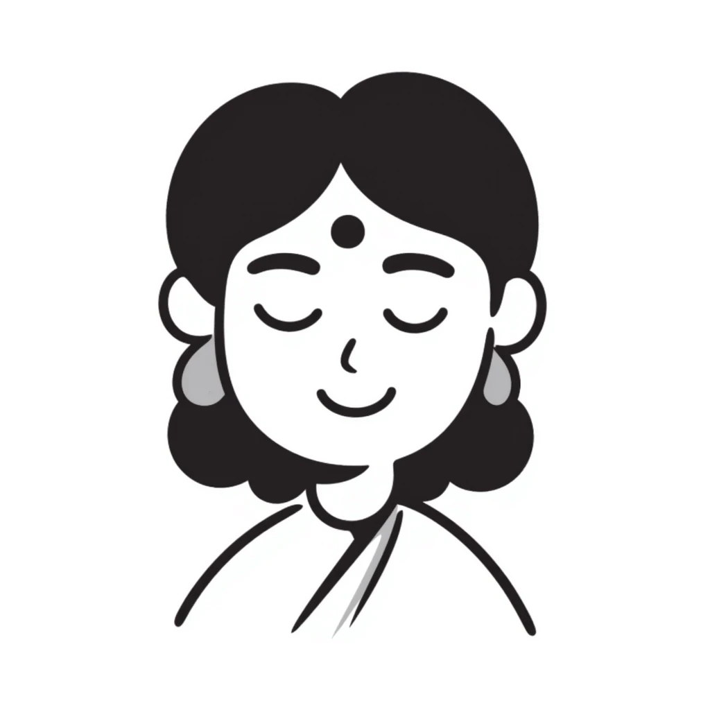 smiling Tamil girl with bindi, hand-drawn doodle style emoji