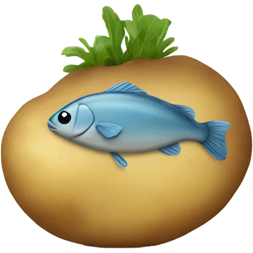 potato wearing a hoodie with a fish on it emoji