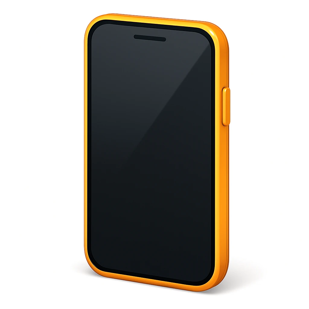 Edit the phone emoji exactly like the reference but remove the circle button at the bottom and show some of the side of the phone, in iOS emoji style. Add a soft shadow. Keep all other details and style the same as the iOS emoji style. emoji