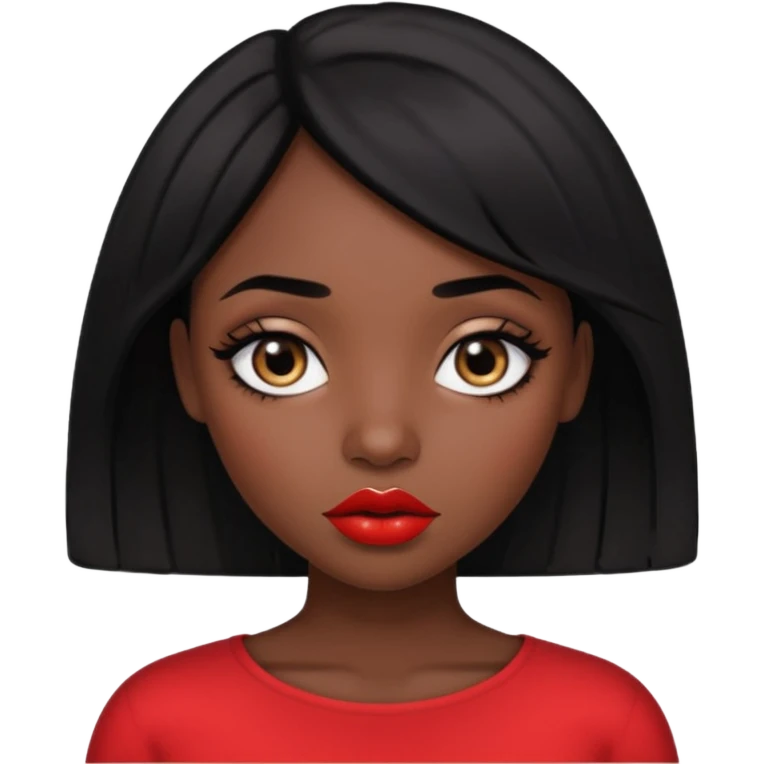 Dark skin gurl with black hair, big lips m, dark brown eye, octagon face shape and chinky eyes no red lipstick  emoji