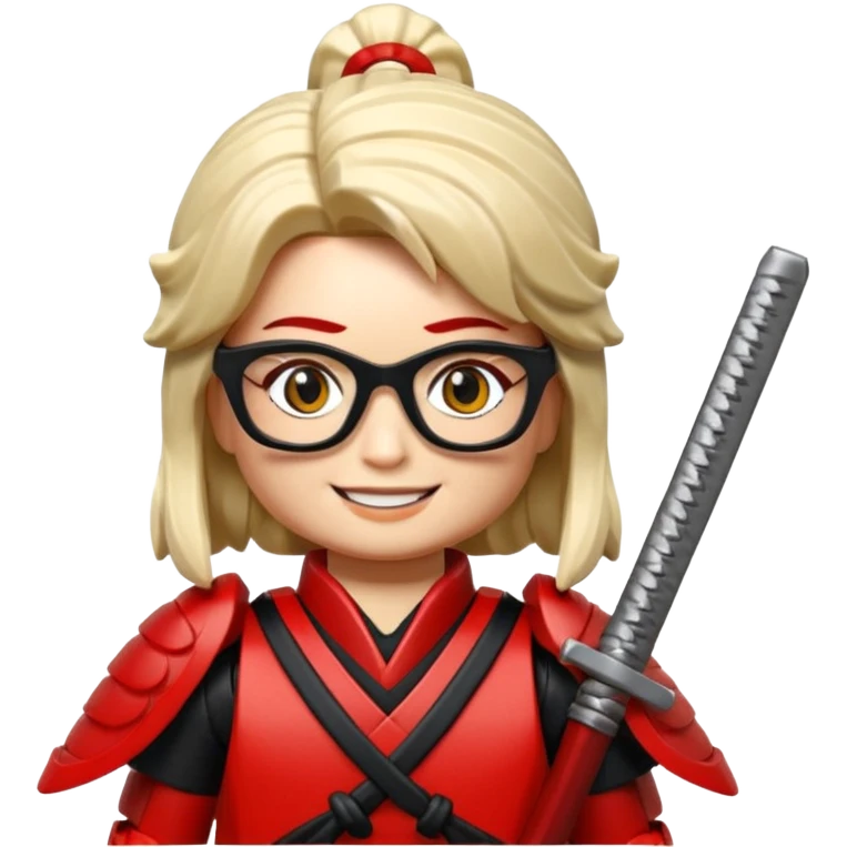 lego Samurai with glasses, Warrior in red samurai armor, female, with katana emoji