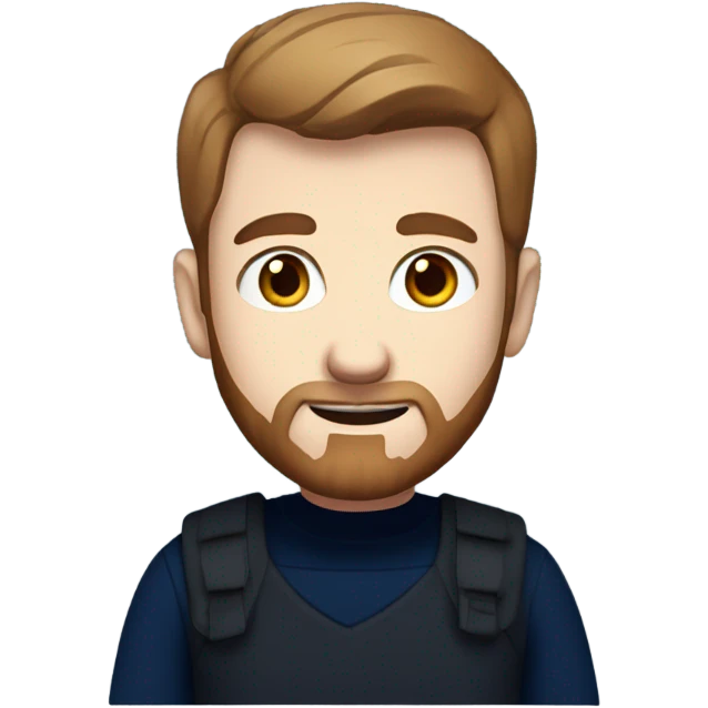 irish man blue eyes, brown short hair and short beard, wearing a smart navy blue jumper. full body. emoji