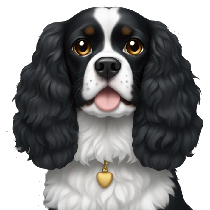 Small completely black king spaniel with black fur on his whole face and white stripe on chest emoji