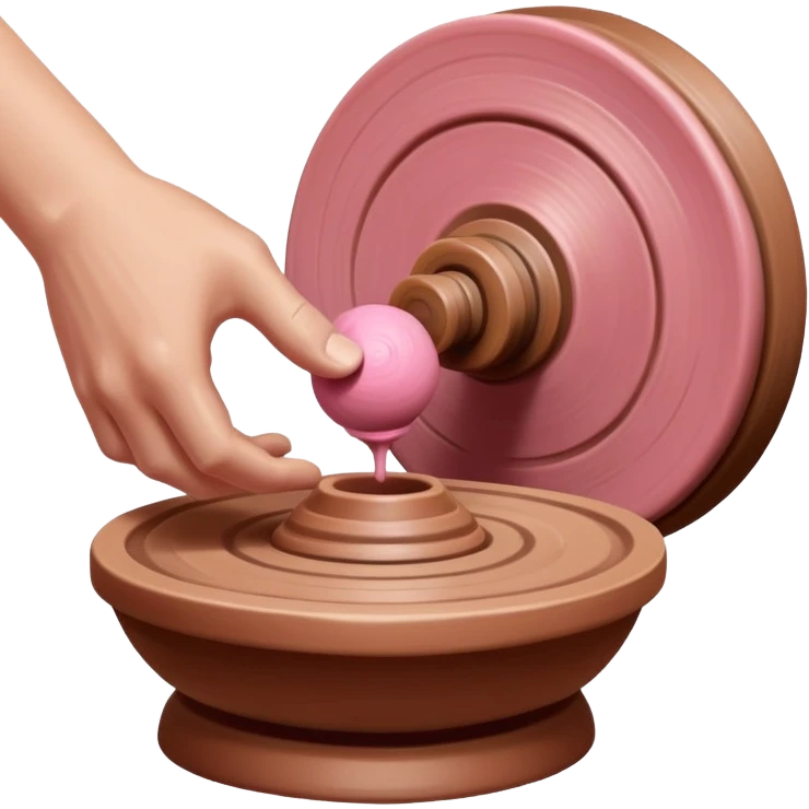 one hand throwing a pink ball of clay onto a spinning pottery wheel emoji