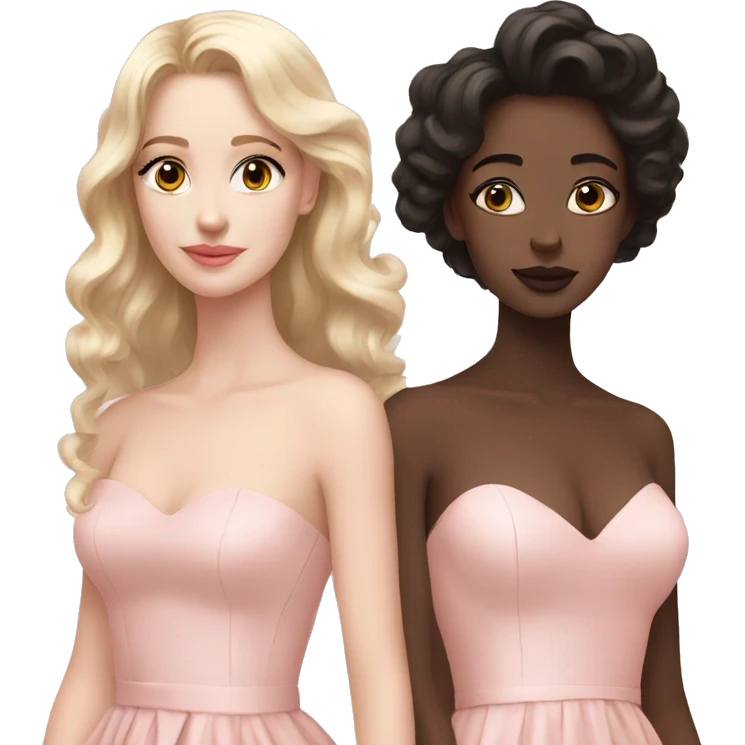 two women, pale pink gowns, beautiful, aesthetic emoji