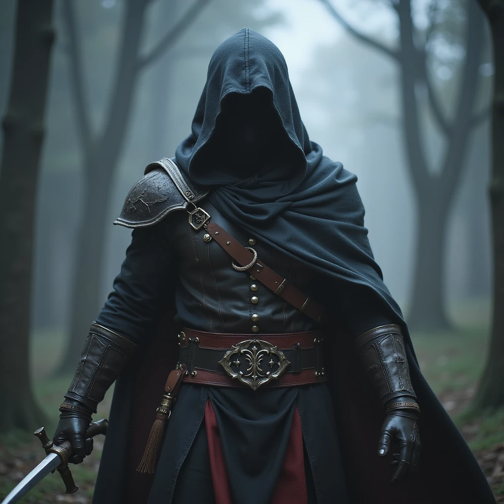 realistic fantasy style mysterious League of Legends assassin in a hood emoji