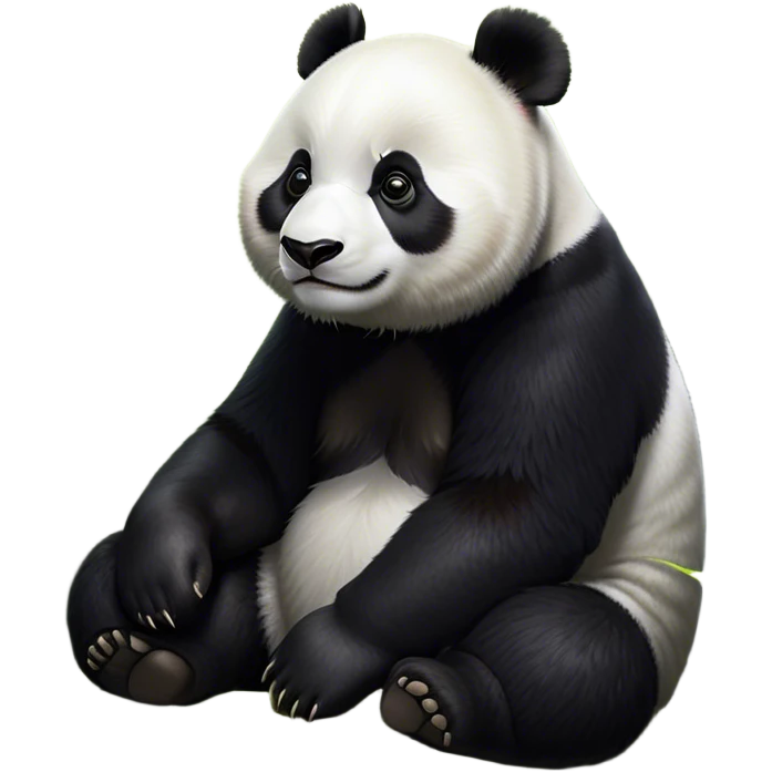 Cinematic Noble Panda Portrait Emoji, Poised and regal, with a robust, sturdy build and a strikingly contrasting black and white Fur, deep-set soulful dark eyes, Simplified yet sharp and sophisticated features, highly detailed, glowing with a soft, dignified glow, high shine, intelligent and gentle, stylized with an air of bamboo forest majesty, focused and attentive, soft glowing outline, capturing the essence of a watchful and confident companion, so majestic it feels as though it could lumber out of the screen with effortless authority! emoji