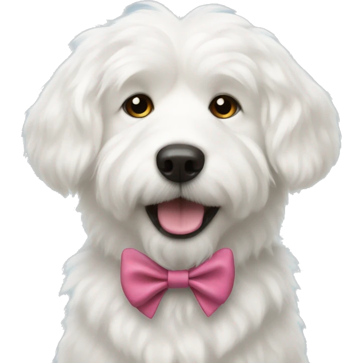 Fluffy white dog with bow on it emoji